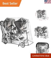 Breathable Clear Rain Cover for Double Strollers with Reflective Safety Trim