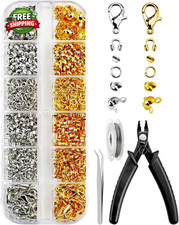 1200 Pcs Crimp Beads Kit for Jewelry Making, Including Crimp Beads Covers Tubes