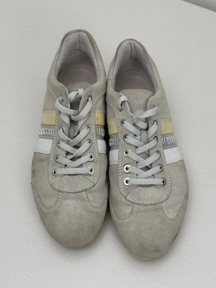 Zapatillas bajas de gamuza Dirk Bikkembergs beige blanco a rayas Italia UE 38 DE COLECCIÓN Y2K Foto 3 de 4
