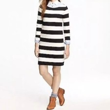 J.Crew  maritime striped shirt dress Size M Navy/White Nautical Cotton Side zip