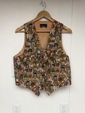 Vtg Retro teacher 90s Y2K Tapestry Vest Children Nadia Cottage Grandma Grannycor