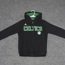 Boston Celtics Adidas Hoodie Kids Youth L Black Full Zip Sweatshirt Sports Y2K