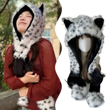 Fluffy Fox Ears Winter Beanie Hat Warm Elastic Animal Ear Cap Unisex