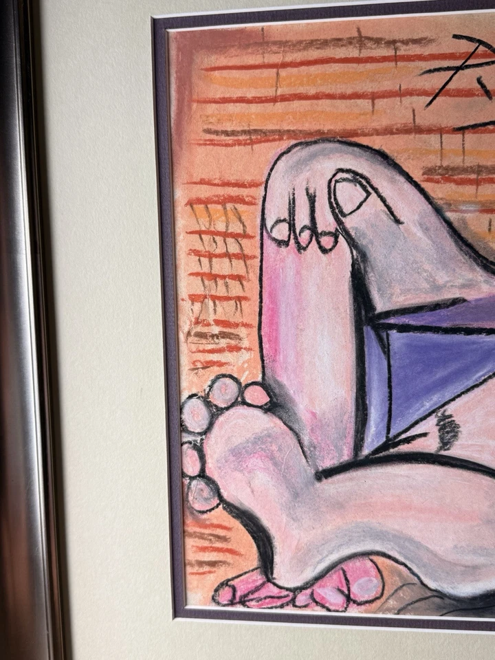 Arte Cubista Desnudo Pastel Original Estilo Picasso Enmarcado 21x17 Decoración Moderna Foto 4 de 4