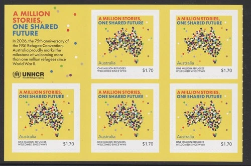 AUSTRALIA 2026  UNHCR  - One MILLION  REFUGEES  - sheetlet of 5 x $1.70 MNH P&S.