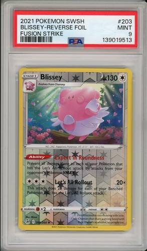 2021 Pokemon SWSH Fusion Strike Blissey Reverse Foil #203 PSA 9