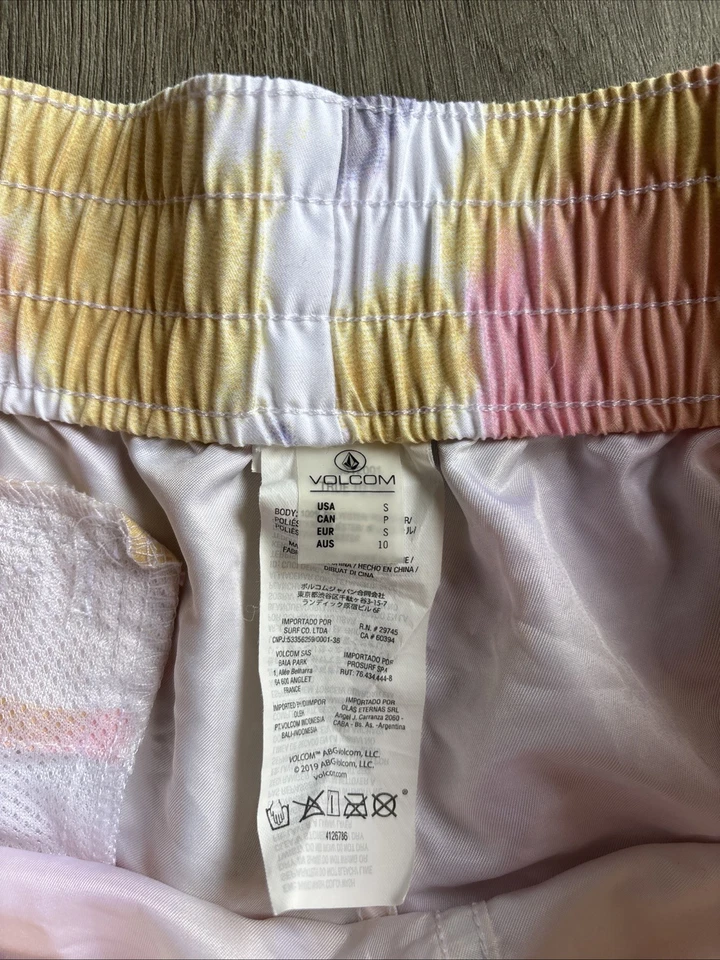 Volcom Tie Dye Shorts Women’s S Pink Yellow Purple Athletic Pull On Back Pocket - Image 3 of 4