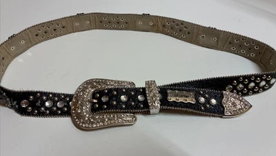 BHW Crystal Star Embellished Black Leather Silver Statement Belt M BHW Black Belts for Women for sale | eBay main image 2