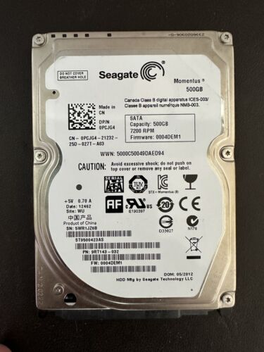 Disque dur disque dur pour ordinateur portable Seagate Momentus 500 Go ST9500423AS 7 200 tr/min SATA 2,5 POUCES - Photo 1/1