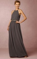 BHLDN Alana Maxi Dress Gown by Donna Morgan Chiffon Grey Sz 2 $230