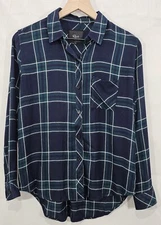 Rails Womens Hunter Plaid Blouse Long Slv Rayon Button Up Shirt Navy Blue Small