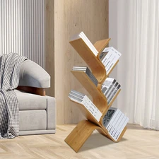 6-Tier Tree-shape Bookcases Book Organizer Bamboo Book Display Stand Book Shelf