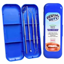 Dental Duty 4-pc Oral Care Kit Calculus+Plaque Remover/Mirror Dental Tool Set 