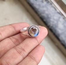 Solid 925 Sterling Silver Natural Labradorite Ring Gemstone Jewelry For Her L 94
