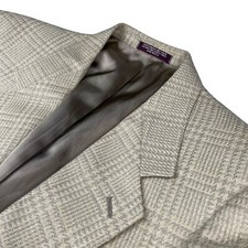 Evan-Picone Men's Tweed 2-Button Blazer/Jacket Beige Plaid USA 40R