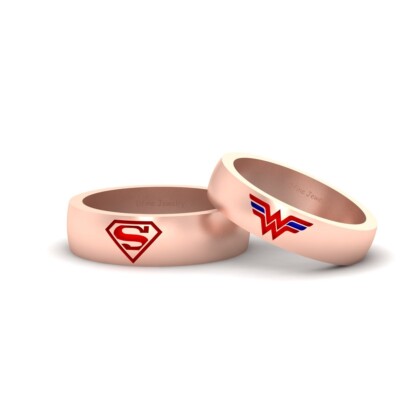WW S His and Her Wedding Rings Matching Couple Superhero Super Heroine Jewelry