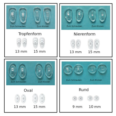10 Paar/(20 St NASENPADS für Brillen 0,30 /Paar Brille Pad Klick Schraub System