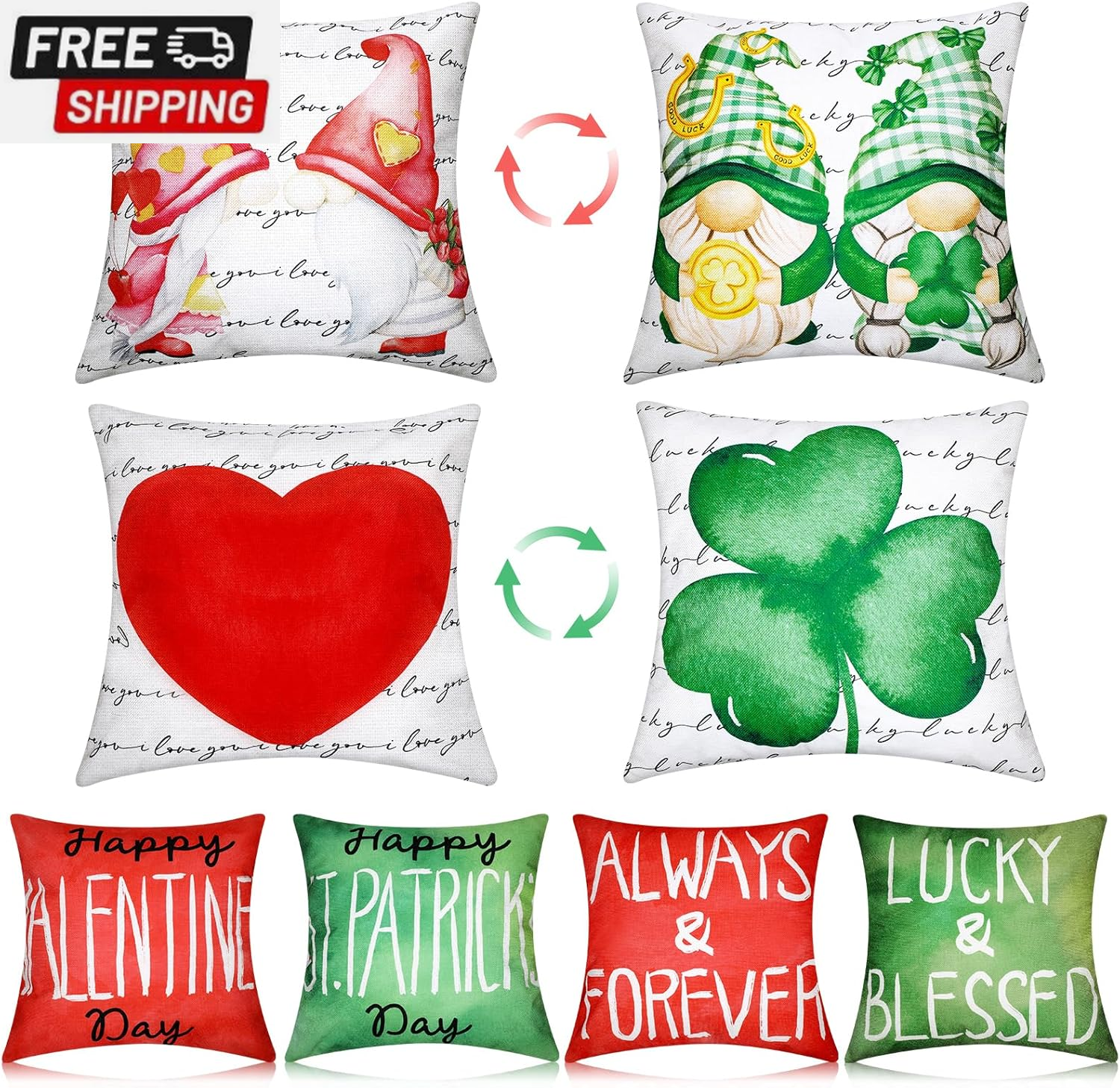 St. Patrick'S Day Pillow Covers 18X18 Set of 4 Double Sided Holiday Decor Shamro