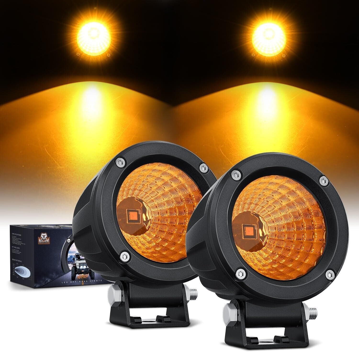 3-Inch Round Amber LED Light Pods for Offroad Fog Lights – 2-Pack
