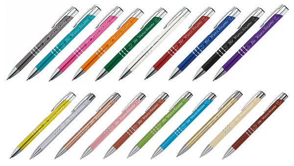 "20 Kugelschreiber Mit Gravur \"Herzen\" / Aus Metall / 20 Verschiedene Farben"-image
