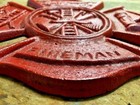 Red Fireman Plaque Maltese Firefighter Cross, cast iron sign 8 x 9 inches RED — photo 3
