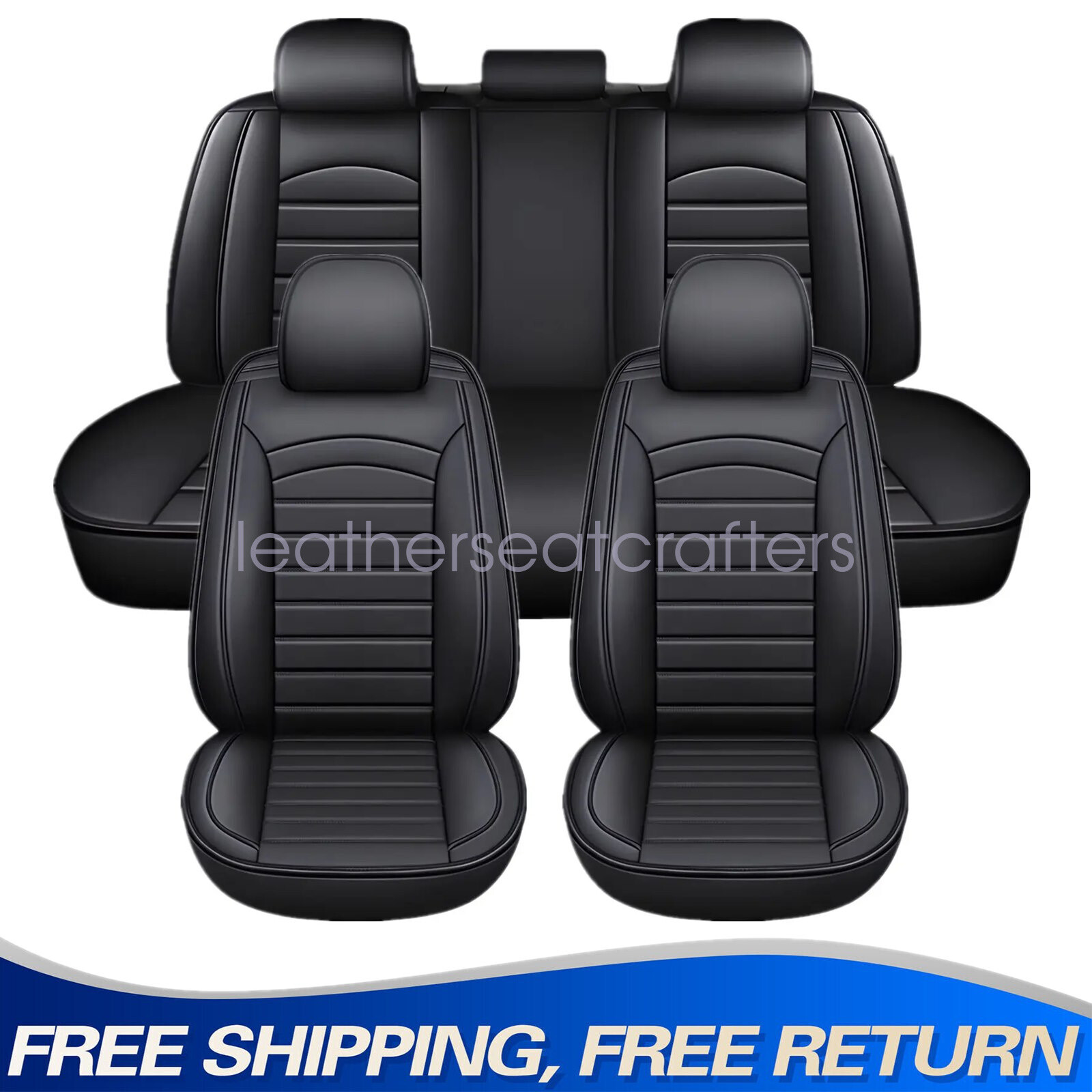 PU Leather Full Surround Set Car 5-Seat Cover Protector For 2009-2023 Ford F150