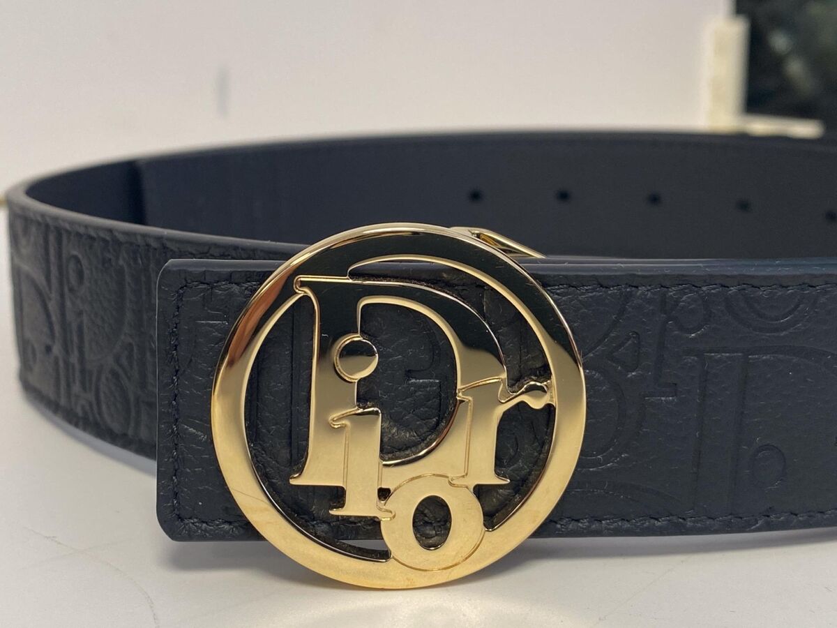 DIOR Men Black Leather Reversible Belt 35mm w/Gold Oblique DIOR Men Black Leather Reversible Belt 35mm w/Gold Oblique