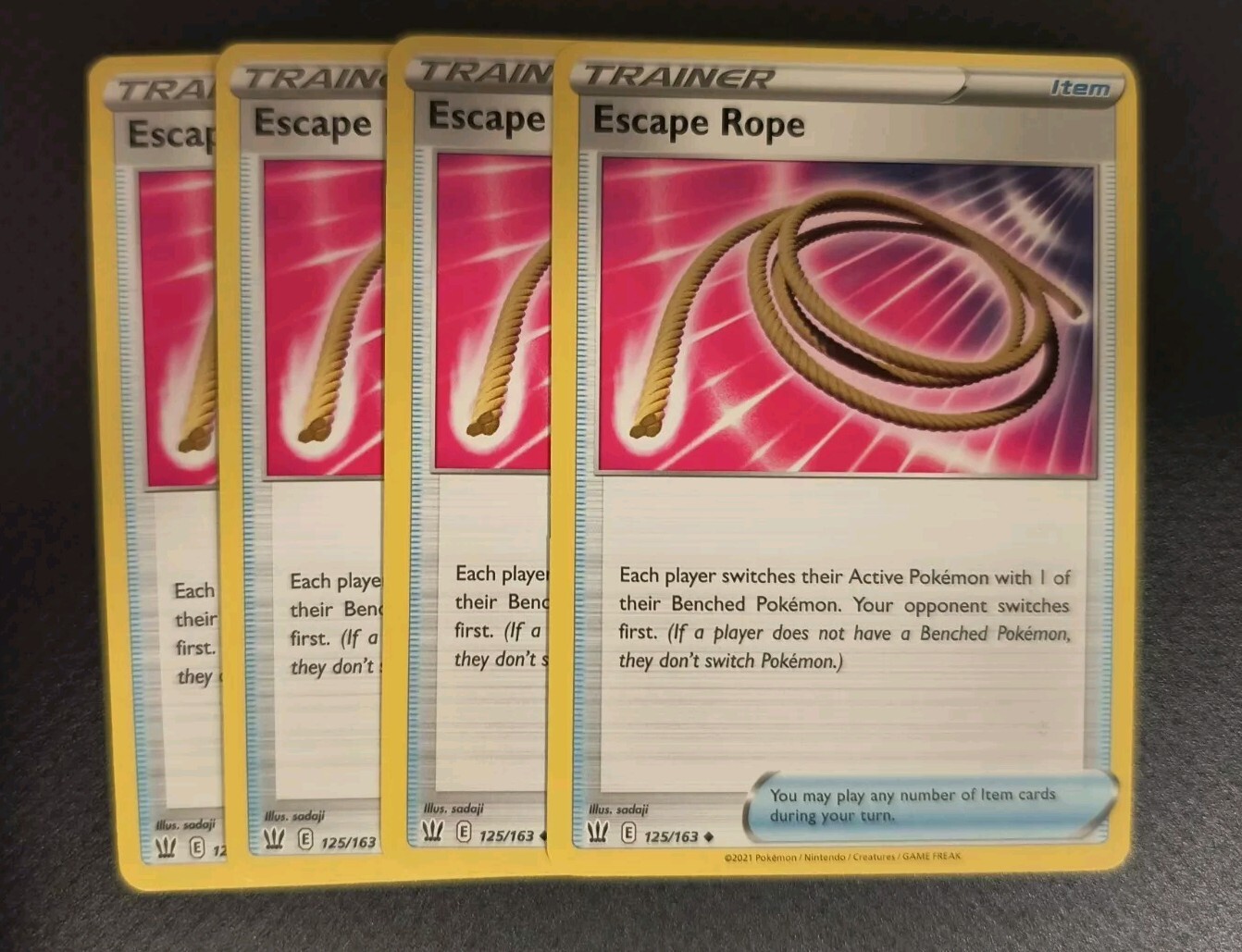 4x Escape Rope 125/163 Battle Styles Trainer Item Pokemon TCG Card Playset - NM
