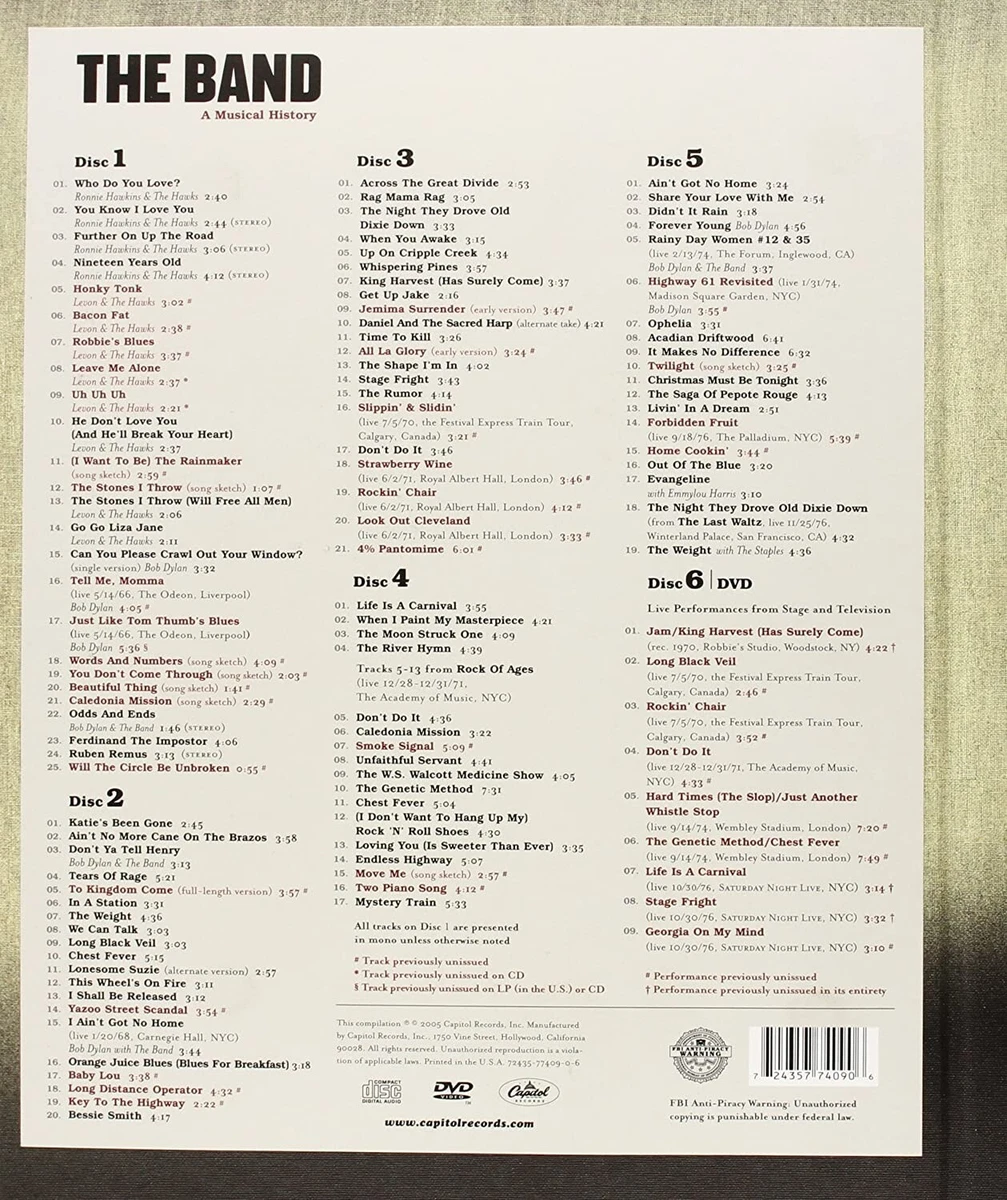 THE BAND - A MUSICAL HISTORY - 5-CD + 1-DVD SET WITH EXTRAS - RARE