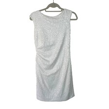David Meister Party Dress Womens Size 4 White Sequin Keyhole Cutout Back Zip Mod