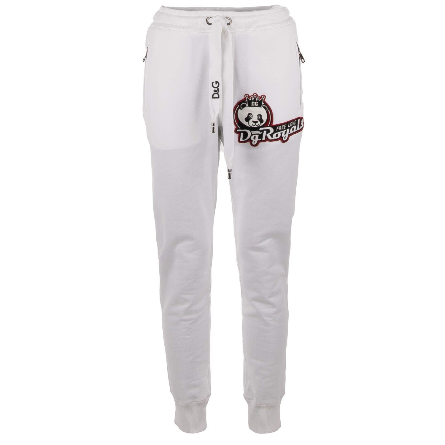 DOLCE & GABBANA Sweatpants Jogger Trousers DG ROYALS Panda Stickers White 11284