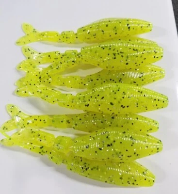 TEXJET CHATTERBAIT,BLADED JIG,SWIM JIG, TRAILER- 4' CHARTREUSE PEPPER 10 PAC GARLC+SALT