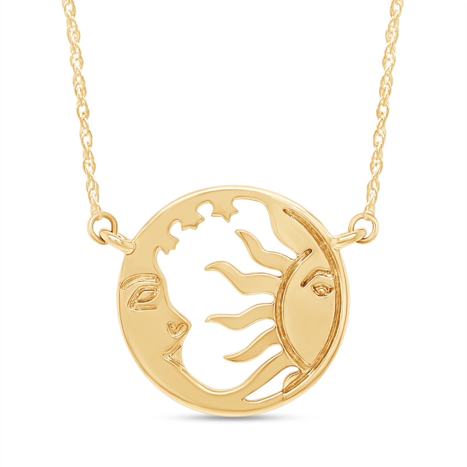 Moon Sun And Star Pendant Necklace 14K Solid Gold, 18" Chain