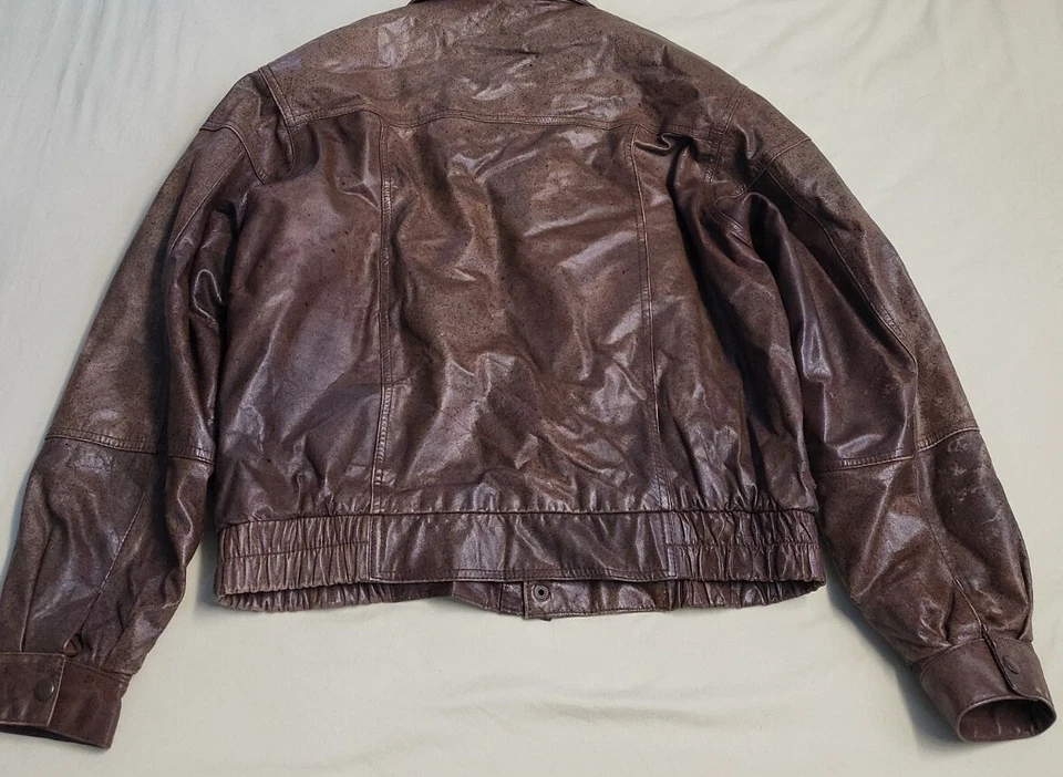 复古 CHIA 皮革飞行飞行员轰炸机夹克男式 L/XL 复古 — 第 3/4 张图片