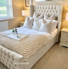 Letto Chester peluche velluto, letto posteriore alare, letto imbottito, struttura letto