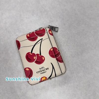 COACH チェリー柄 ケース NWT COACH CHERRY GLITTER CHALK/MULTI SMALL ZIP AROUND CARD CASE