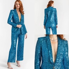 Sequined Suits for Women Modern Prom Party Ladies Outfits 2 Pieces Slim Fit