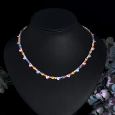 Romantic Multicolor CZ Wedding Choker Necklace Bridal Lover Heart Jewelry Gift