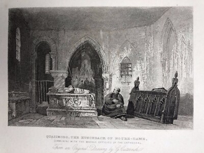 Original Stahlstich QUASIMODO Glöckner von NOTRE DAME PARIS 1836 Victor Hugo