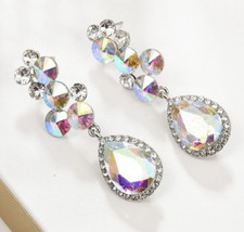 Cluster Crystal Rhinestone Chandelier Dangle Earrings Earring Studs H33 AB White