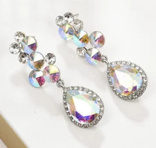 Cluster Crystal Rhinestone Chandelier Dangle Earrings Earring Studs H33 AB White