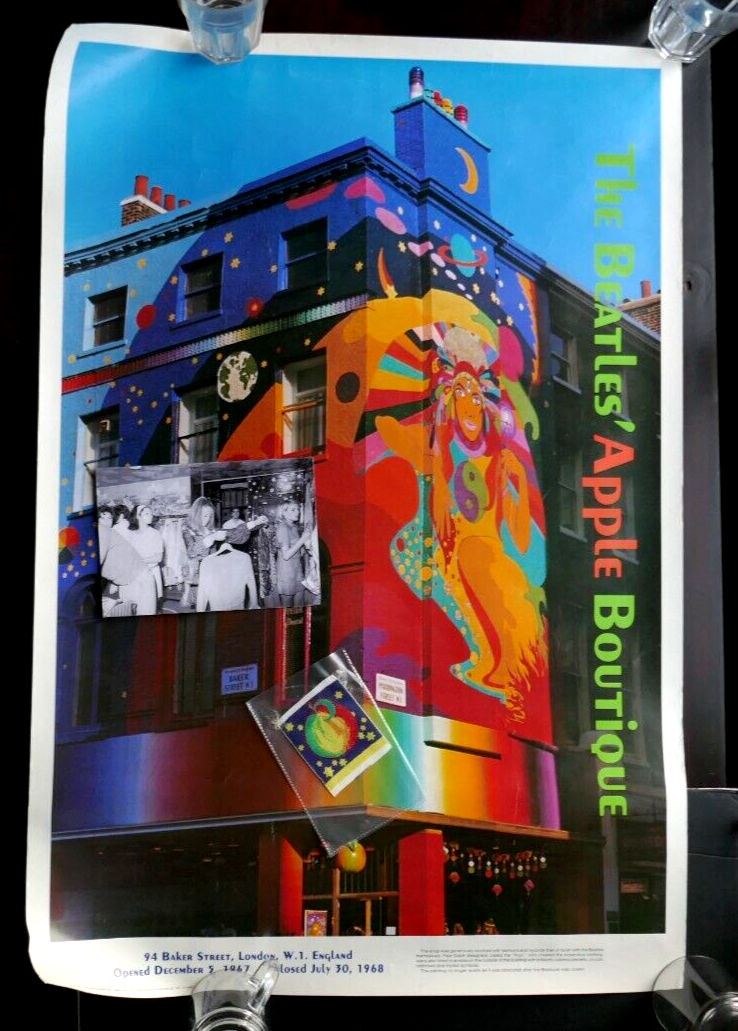 THE BEATLES ' APPLE BOUTIQUE POSTER - CLOTHES LABEL & PHOTOGRAPH