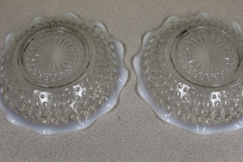 Lot of 2 VTG Anchor Hocking Moonstone Opalescent Hobnail Ruffled Edge Glass Bowl - Picture 3 of 4