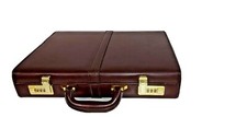 Vintage HIT Genuine Leather Attache Briefcase Brown Top Grain Combination Locks