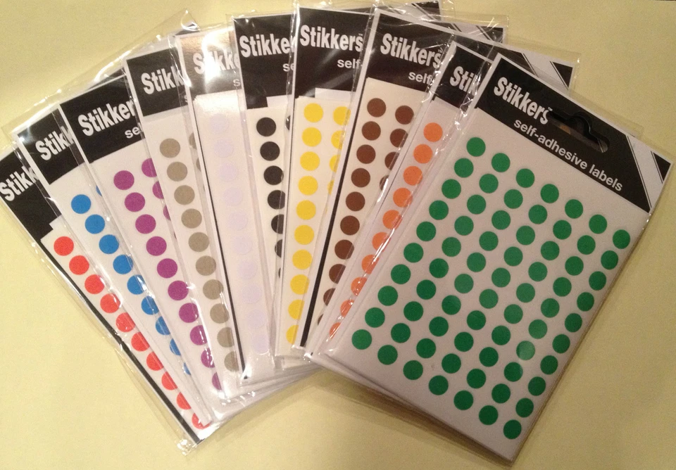 STIKKERS 980 (2 Packs) Self Adhesive Round 8mm Sticky Dots Labels Stickers Coloured