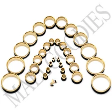 V043 Single Flare Gold Steel Flesh Tunnels Earlets Ear Plugs Gauges 10G to 2"