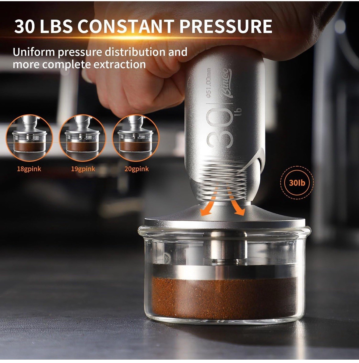 Espresso 51 mm Premium Barista Coffee Tamper w/ Constant 30lb Calibrated Tamper