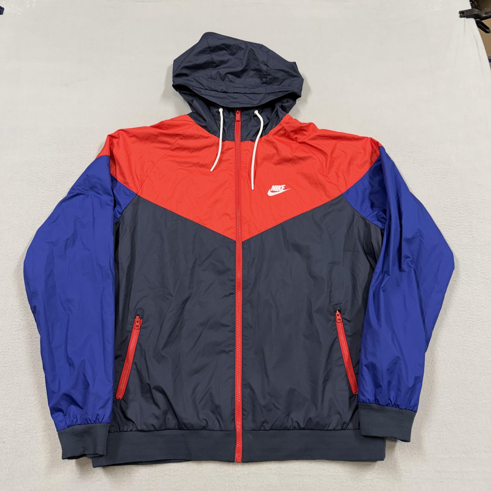 Nike Jacket Mens XL Multicolor Colorblock Nylon Windbreaker Hooded Full Zip