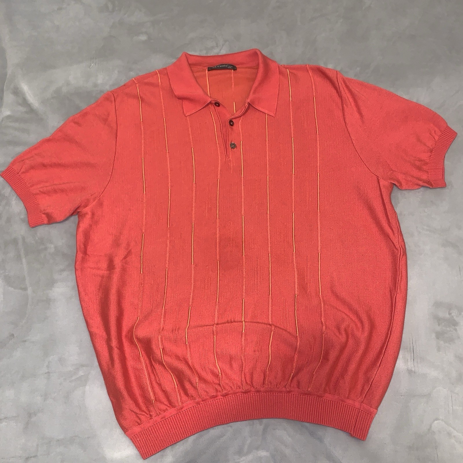 St Croix Knit Polo Shirt Mens XXL Red Orange Vertical Stripe USA Made