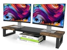 Dual Monitor Stand Riser, Wood and Steel Multi-Purpose Large Rustic Brown